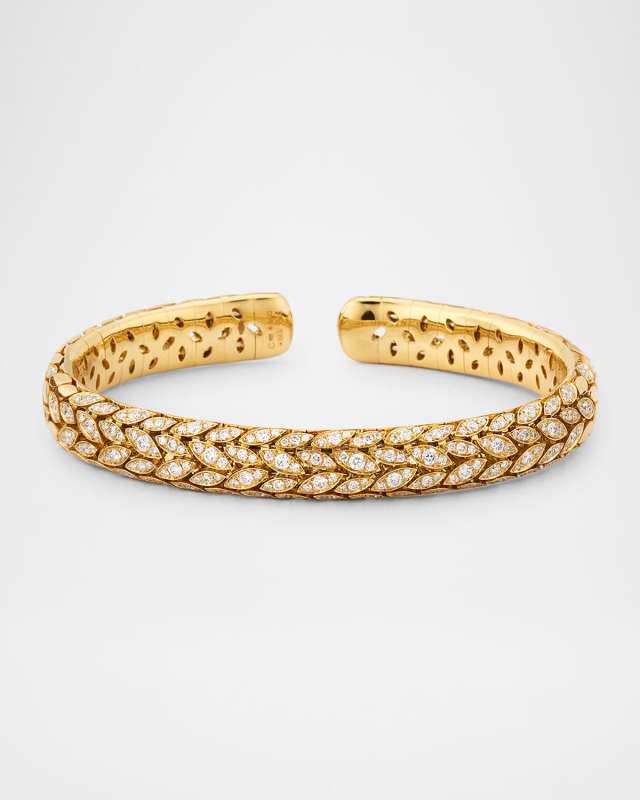 18K Yellow Gold Crivelli Leaf Diamond Bangle Bracelet